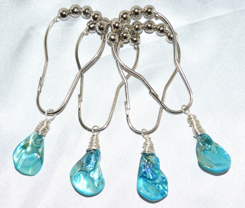 Sea Shell Shower Curtain Hooks Iridescent Aqua Blue or Green - Etsy