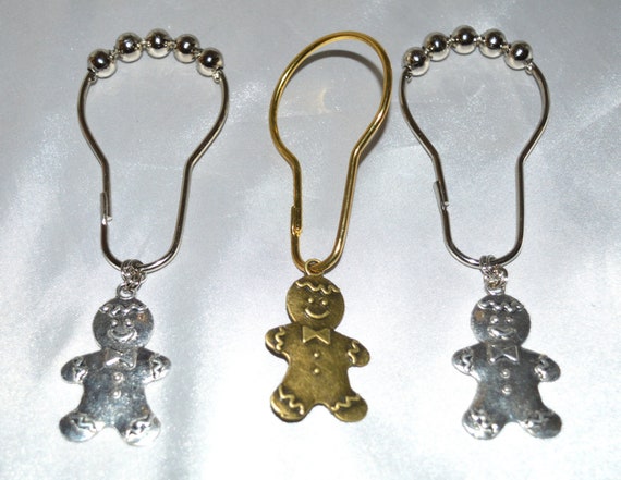 Gingerbread Man Shower Curtain Hooks Silver Or Bronze Etsy