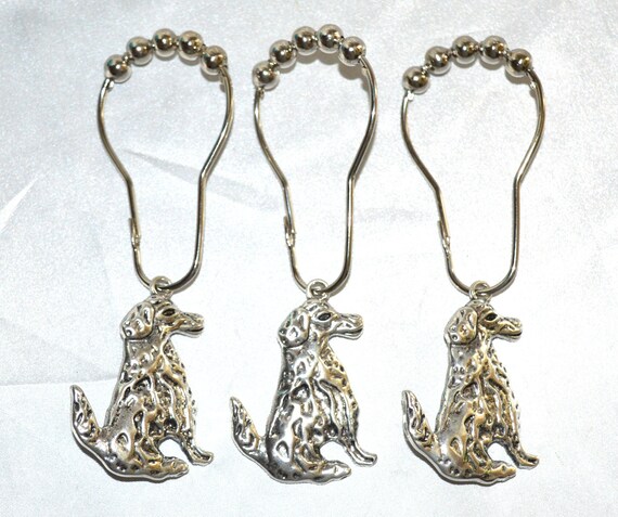 Dog Shower Curtain Hooks Set Of 12 Antique Silver Canine Fido Good Boy Sitting Puppy To Adorn Your Animal Pet Lover Gift