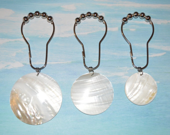 Sea Shell Shower Curtain Hooks, Iridescent Aqua Blue or Green, Wire