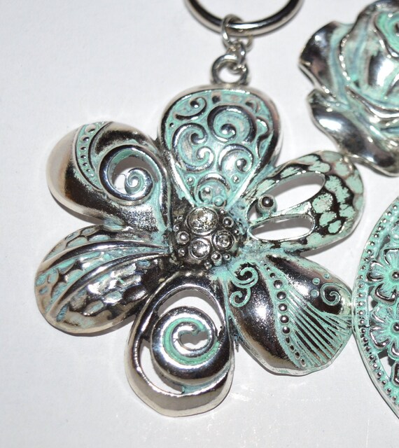 Flower Shower Curtain Hooks Set Of 12 Large Antique Silver Etsy