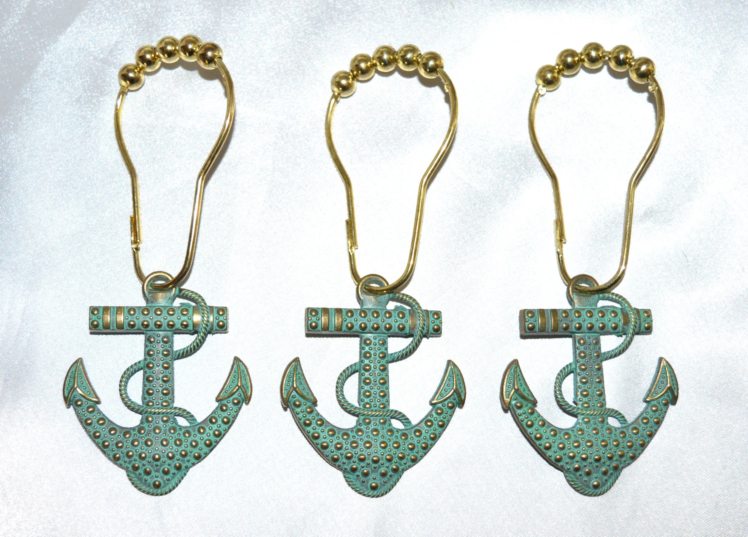 Anchor Shower Curtain Hooks Set of 12 Bronze with Seafoam Etsy