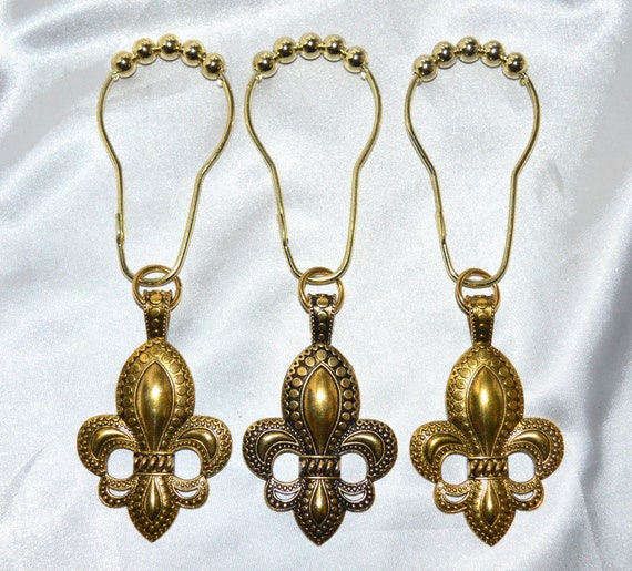 Fleur De Lis Shower Curtain Hooks Set Of 12 Xl Antique Etsy