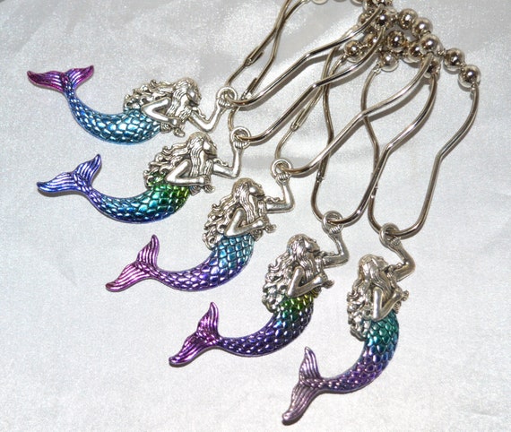 Mermaid Shower Curtain Hooks Hand Painted Inked Rainbow Mermaid Shower Curtain Hooks Hand, Purple Shower Curtain Hooks