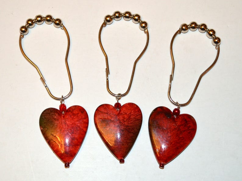 Marbled Heart Shower Curtain Hooks Set of 12 Large 2 Etsy