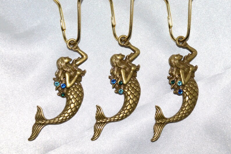 Mermaid Shower Curtain Hooks Antique Bronze Austrian Crystals - Etsy