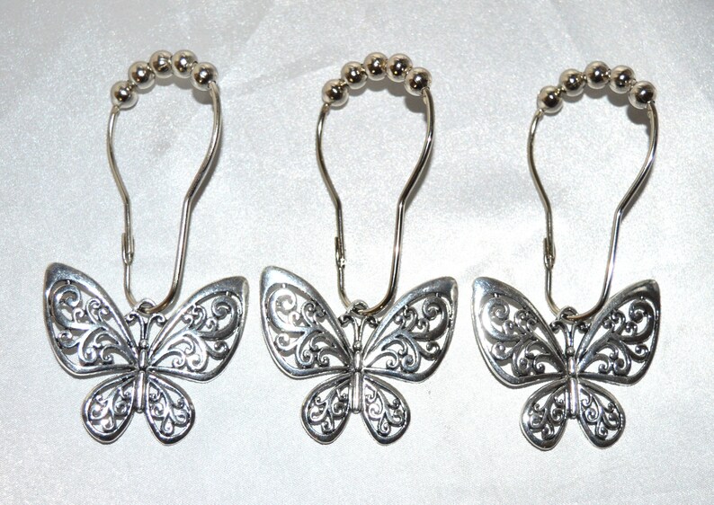 Butterfly Shower Curtain Hooks Silver Openwork Filigree Etsy