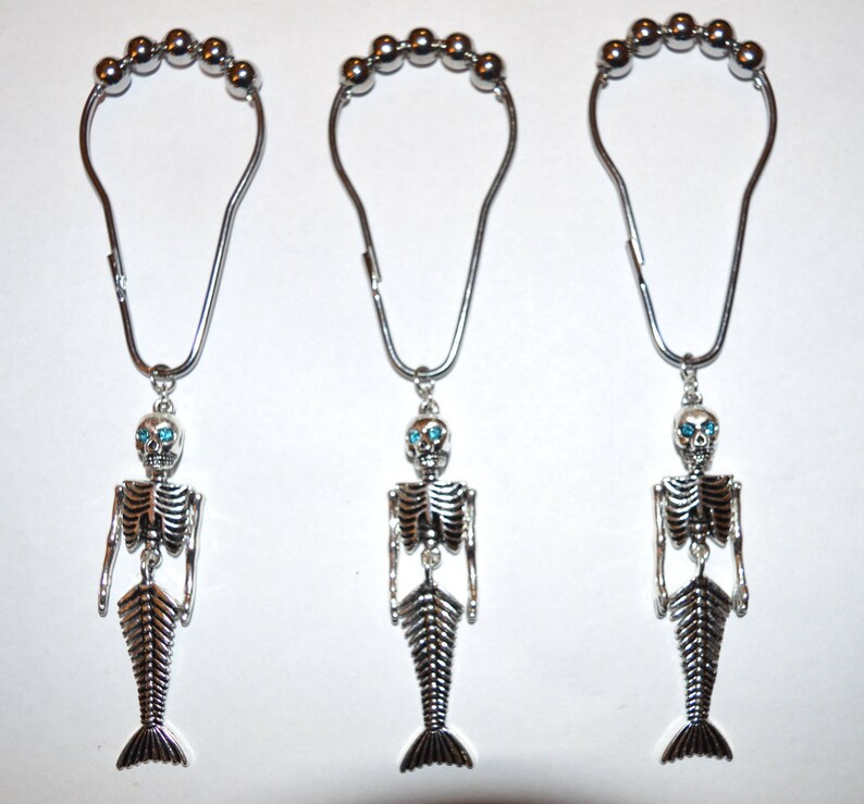 Mermaid Skeleton Shower Curtain Hooks Bronze or Silver Set Etsy