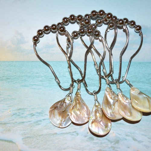 Shell Shower Curtain Hooks Wire Wrapped Teardrop Seashell Etsy