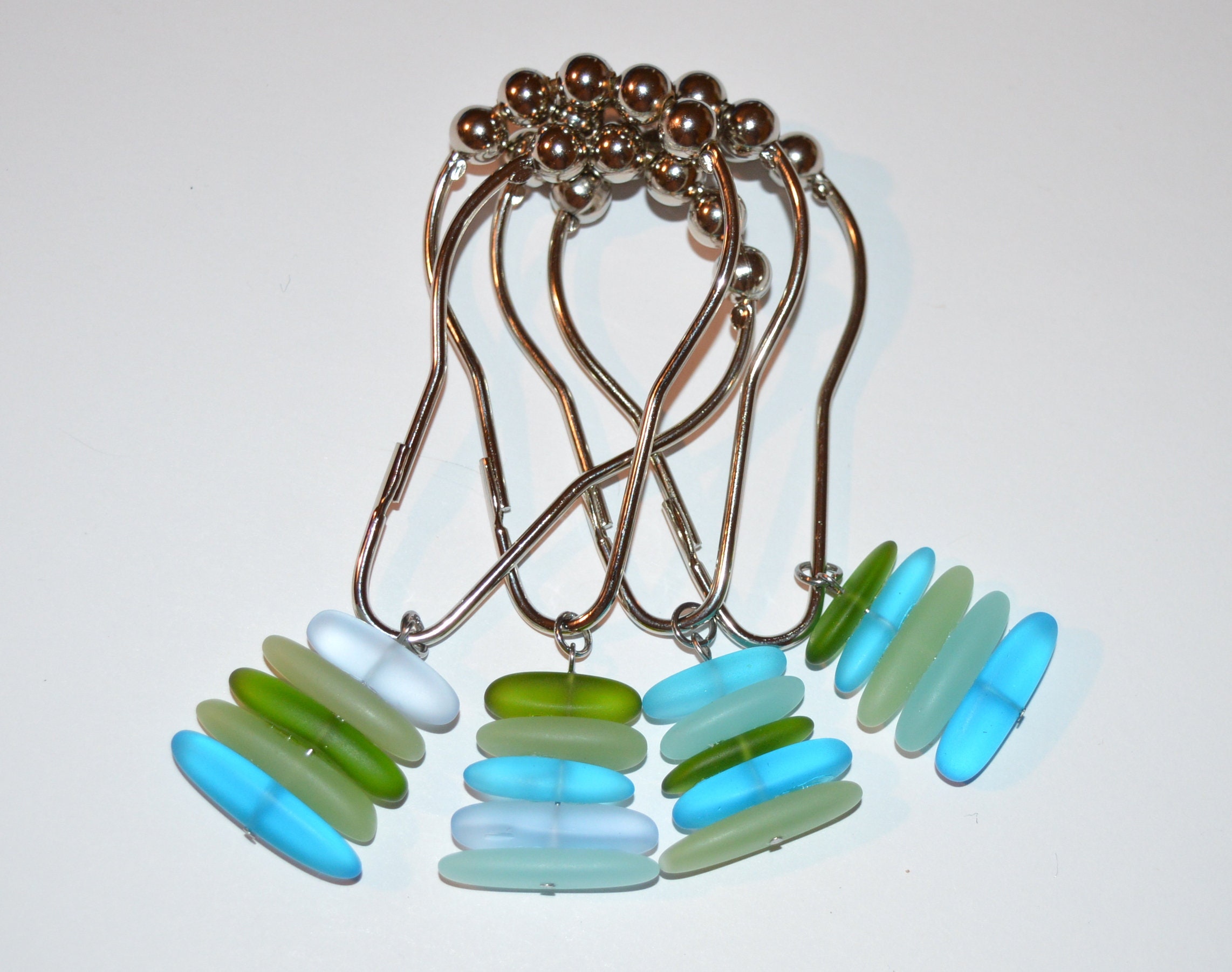 Sea Glass Stack Shower Curtain Hooks Aqua Blue Turquoise Etsy