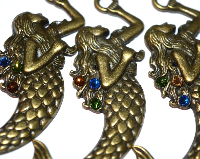 Mermaid Shower Curtain Hooks Antique Bronze, Austrian Crystals in