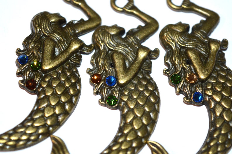 Mermaid Shower Curtain Hooks Antique Bronze Austrian Crystals Etsy