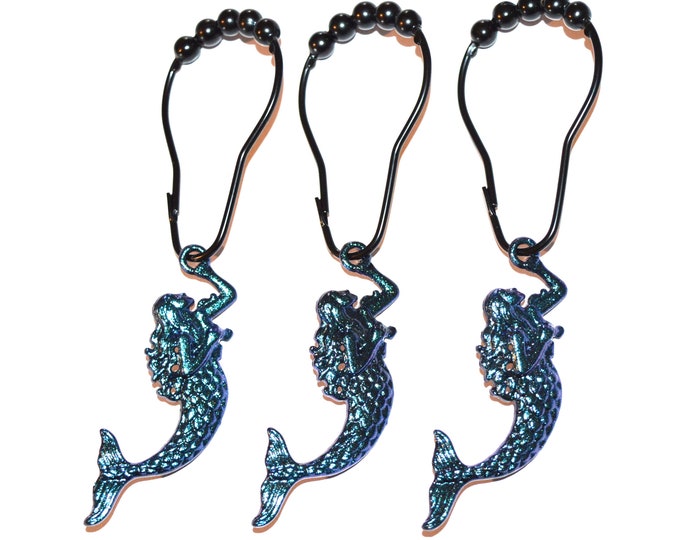 Mermaid Shower Curtain Hooks Antique Bronze, Austrian Crystals in