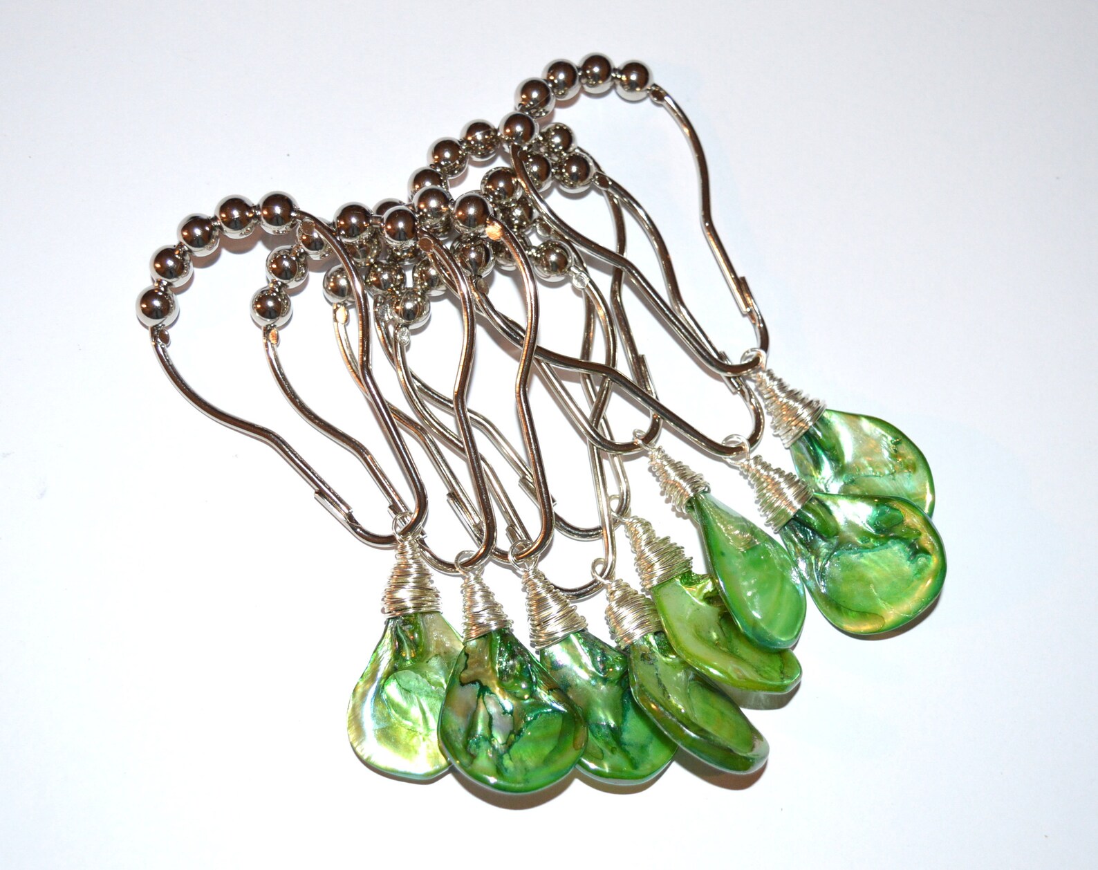 Sea Shell Shower Curtain Hooks Iridescent Aqua Blue or Green - Etsy