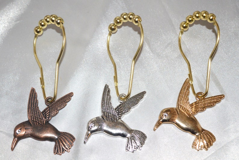Hummingbird Shower Curtain Hooks Set Of 12 Silver Gold Etsy
