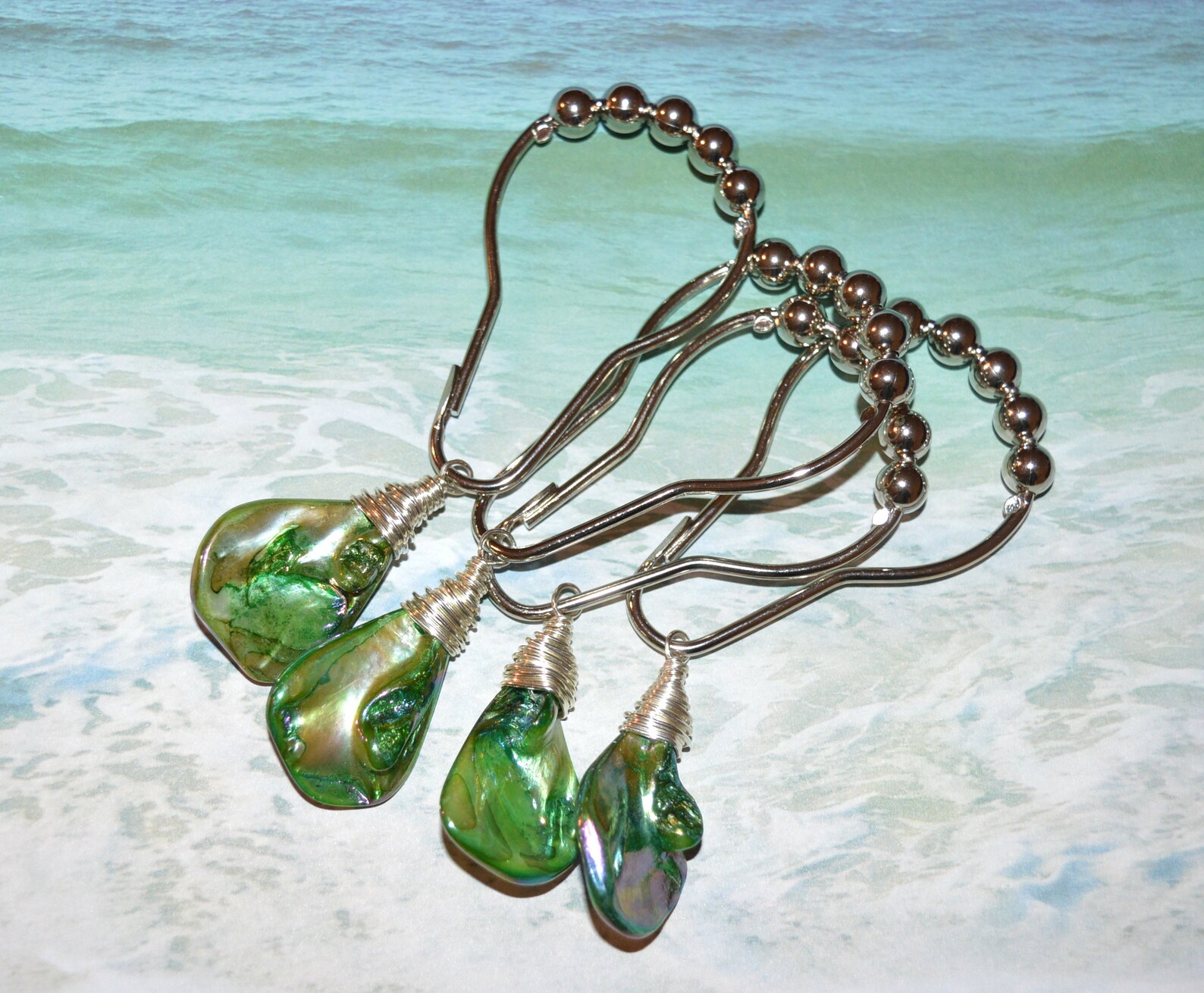 Sea Shell Shower Curtain Hooks Iridescent Aqua Blue or Green Etsy