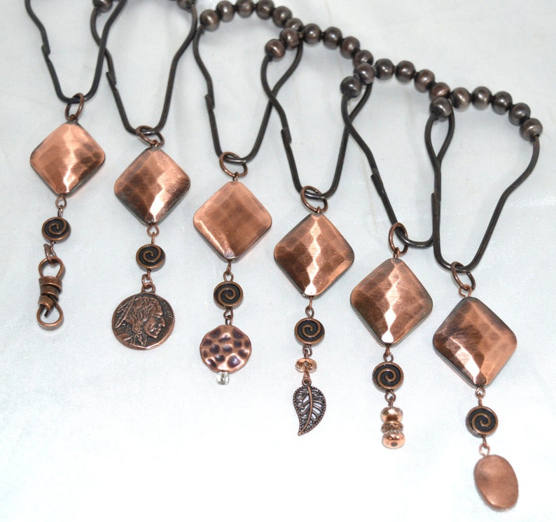 Copper Shower Curtain Hooks Set of 12 Hammered Diamond Faux Etsy