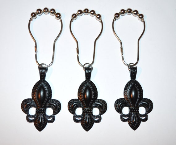 Fleur De Lis Shower Curtain Hooks Set Of 12 Xl Antique Etsy
