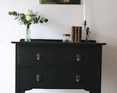 Dark Green Painted Vintage Two Drawer Washstand or Chest of Drawers on Castors