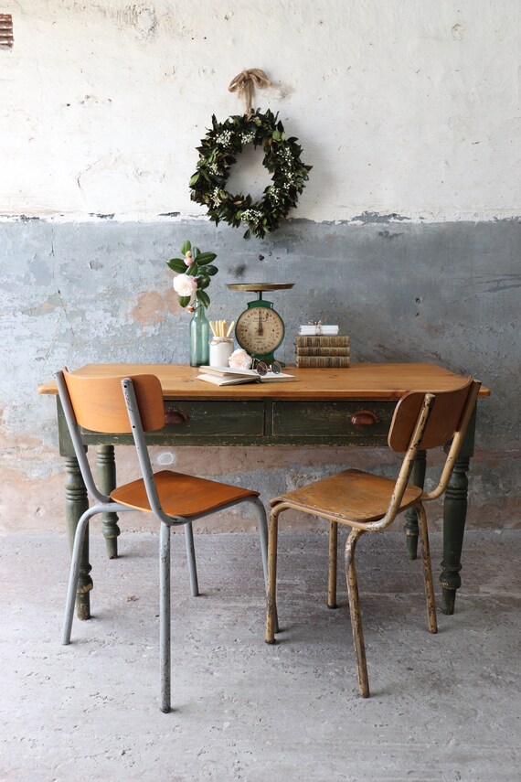 Lovely Pair Of French Old School Stacking Chairs Etsy