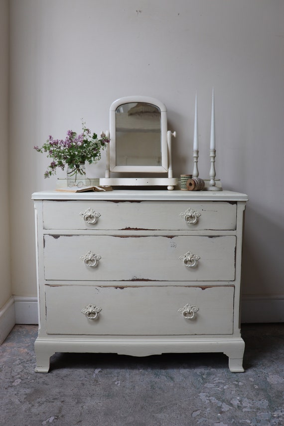 Pretty Cream Cottage Style Painted Chest of Drawers or Dresser Etsy