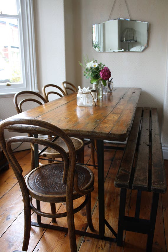 Long Slatted Vintage Folding Pine Bench Seat With Base In Noir Etsy