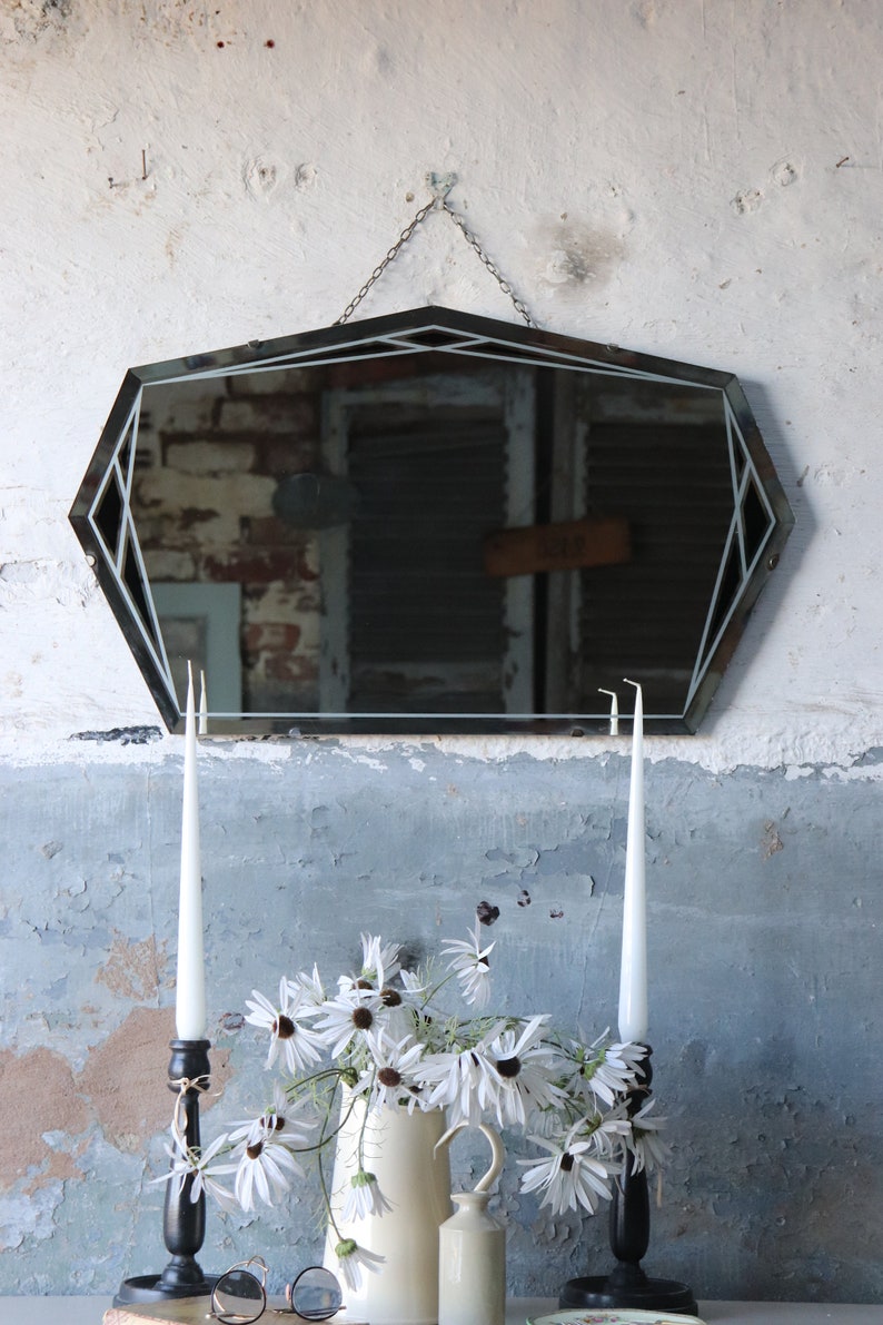 Lovely Vintage Art Deco Frameless Mirror On Chain