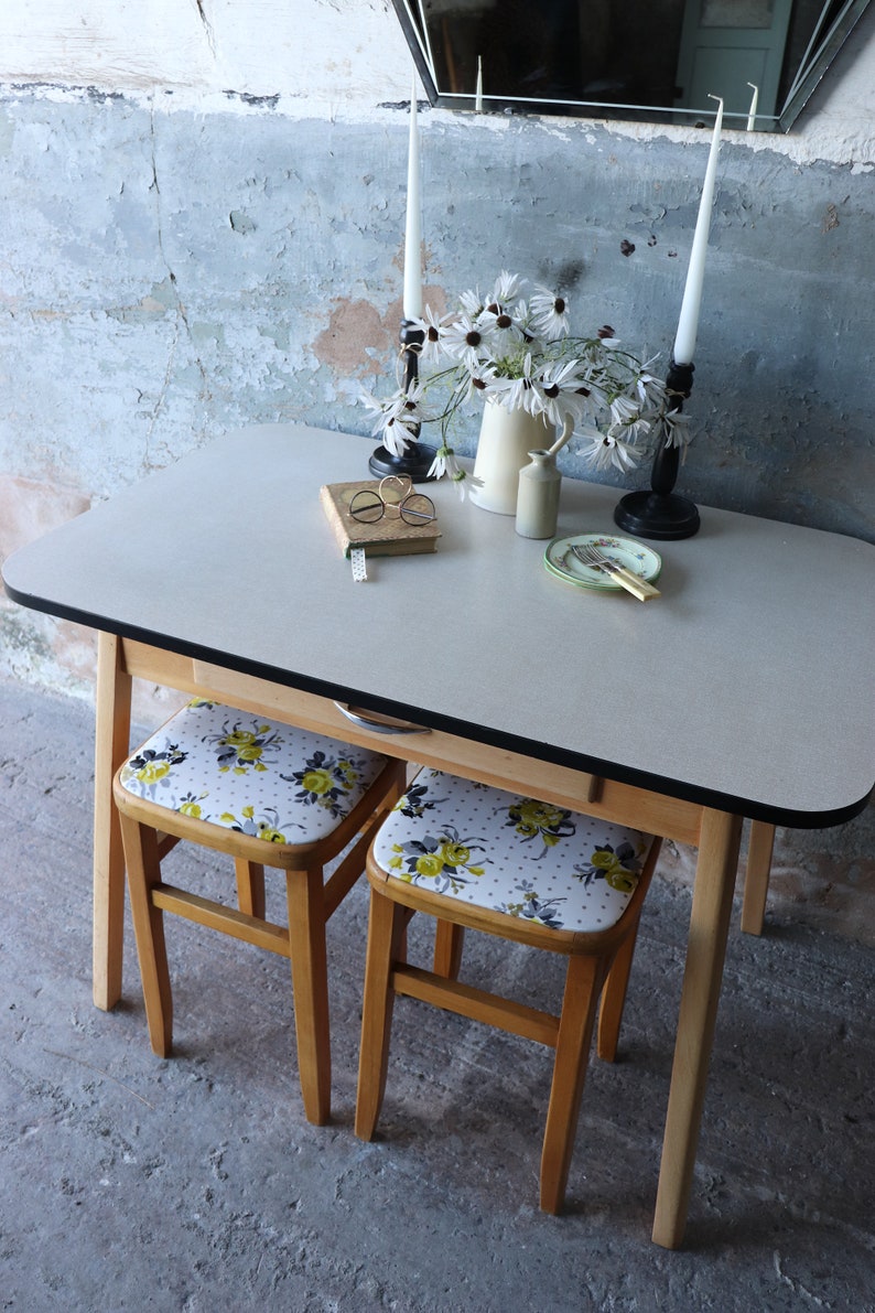 Smart 60s Vintage Formica Kitchen Table Or Desk With Cutlery Etsy