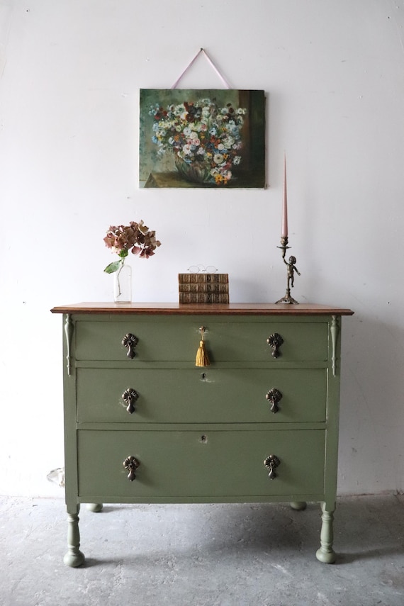 Painted Olive Green Washstand: Vintage Three Drawer Chest of Drawers - Etsy