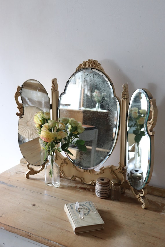 Lovely Ornate Freestanding Vintage Triple Dressing Table Mirror