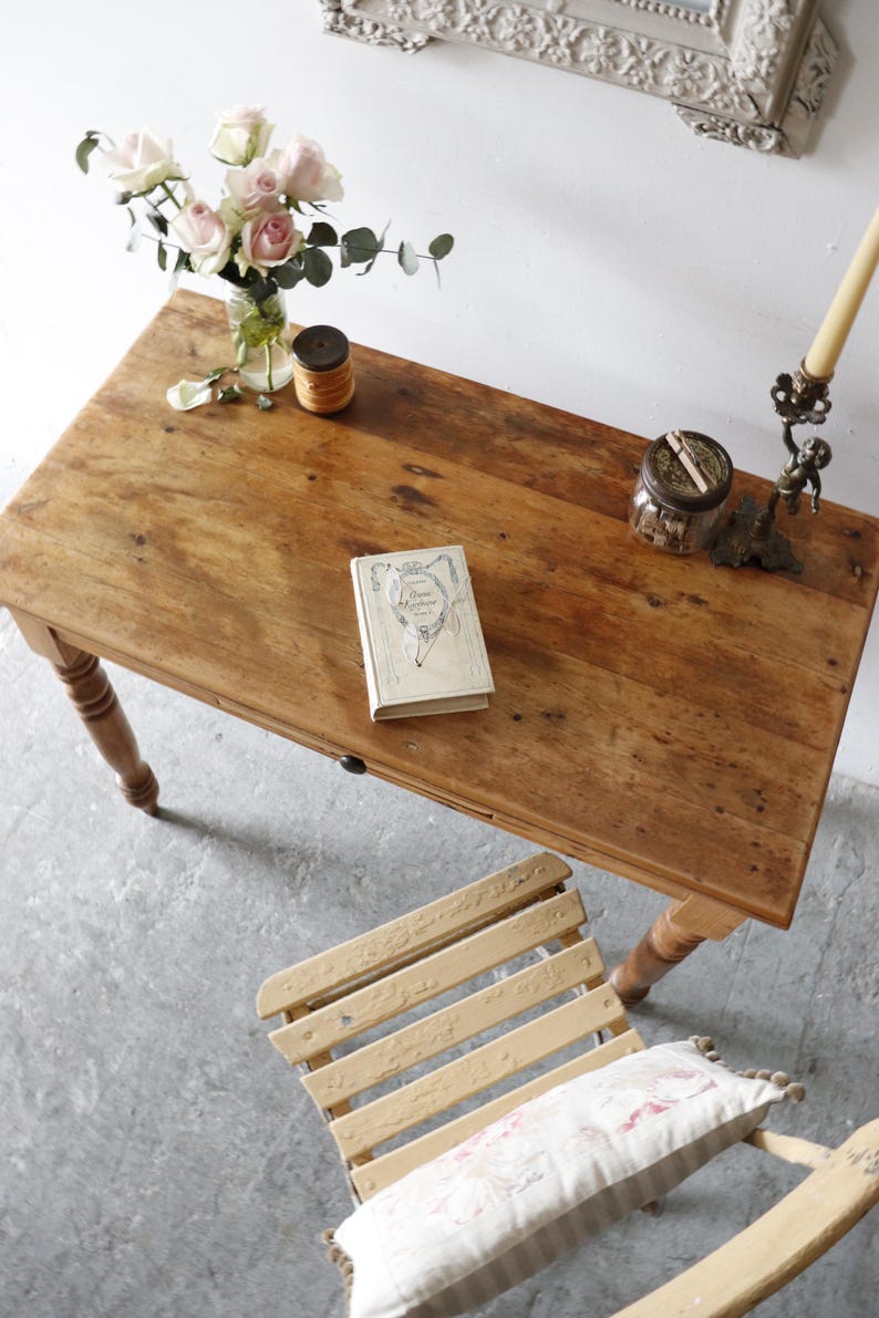 Charming Small Vintage Pine Side Table, Desk or Dressing Table With