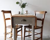 Small Grey Painted Vintage Pine Drop Leaf Table with Cutlery Drawer