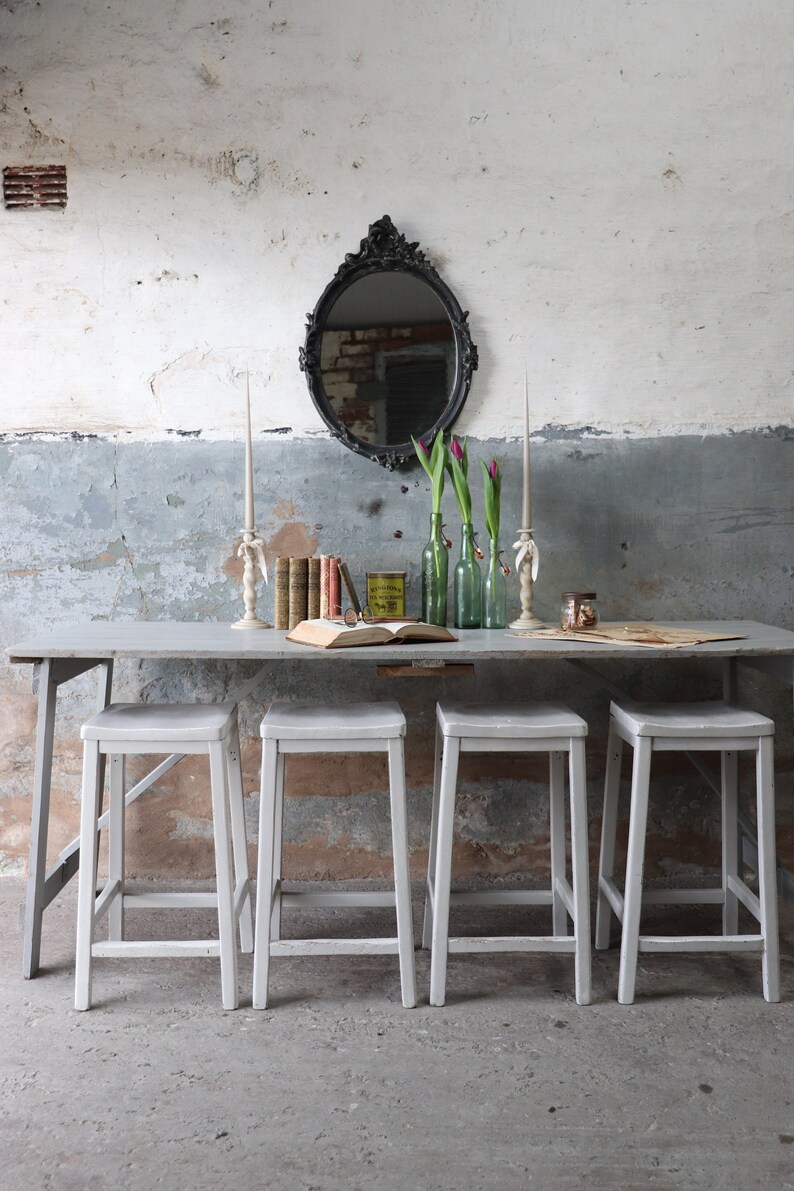 Set Of Four Painted Old School Science Lab Stools In Pastille Etsy