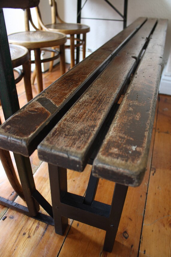 Long Slatted Vintage Folding Pine Bench Seat With Base In Noir Etsy