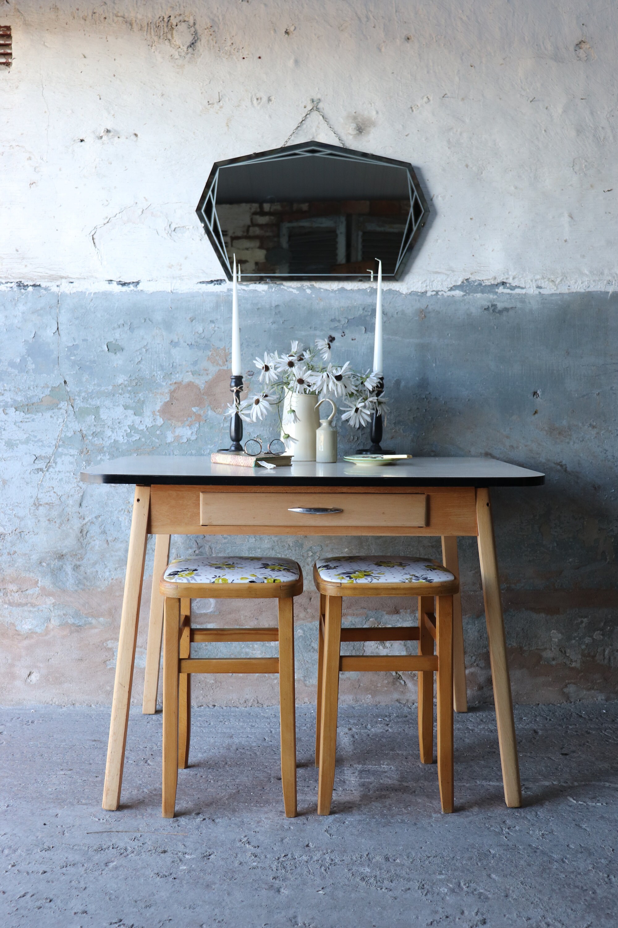 Smart 60s Vintage Formica Kitchen Table Or Desk With Cutlery Etsy