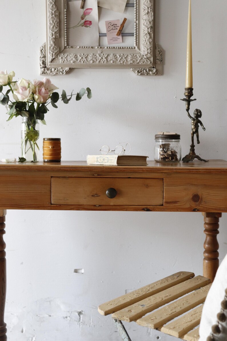 Charming Small Vintage Pine Side Table, Desk or Dressing Table With