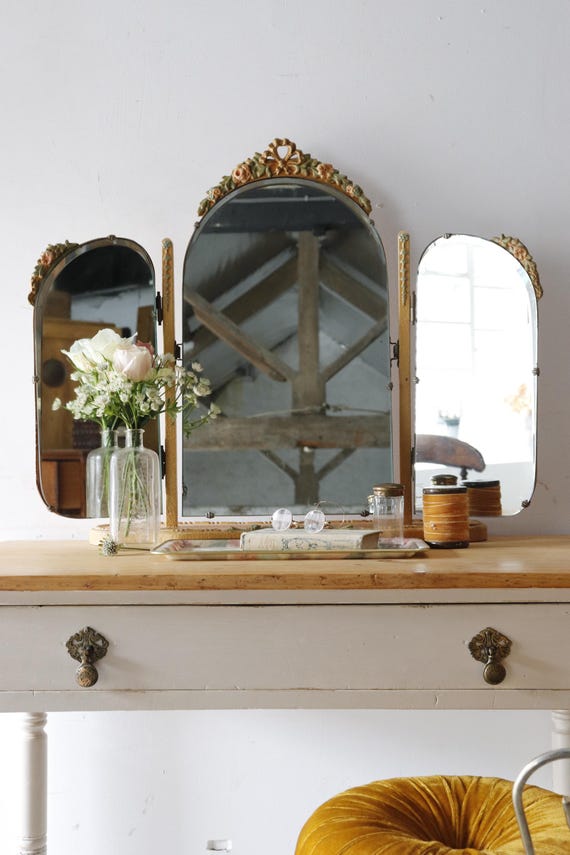 Charming Flower Crested Freestanding Vintage Barbola Triple Dressing Table  Mirror - Etsy