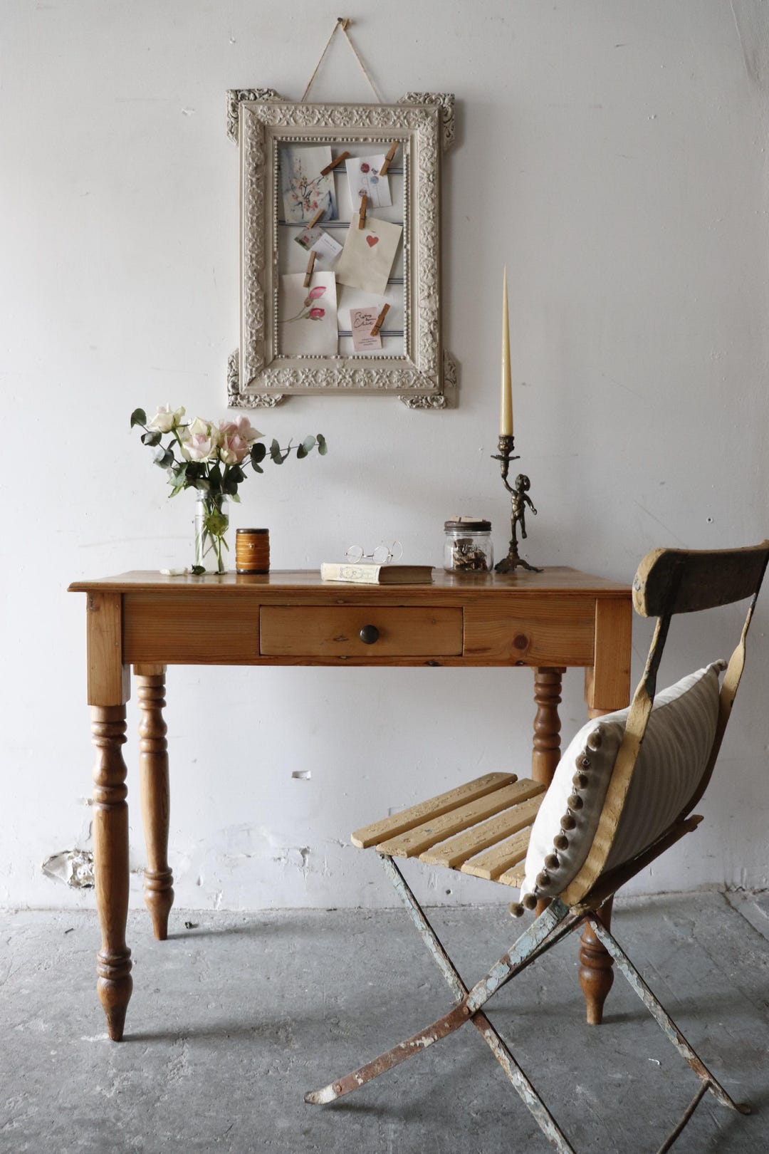 Charming Small Vintage Pine Side Table, Desk or Dressing Table With