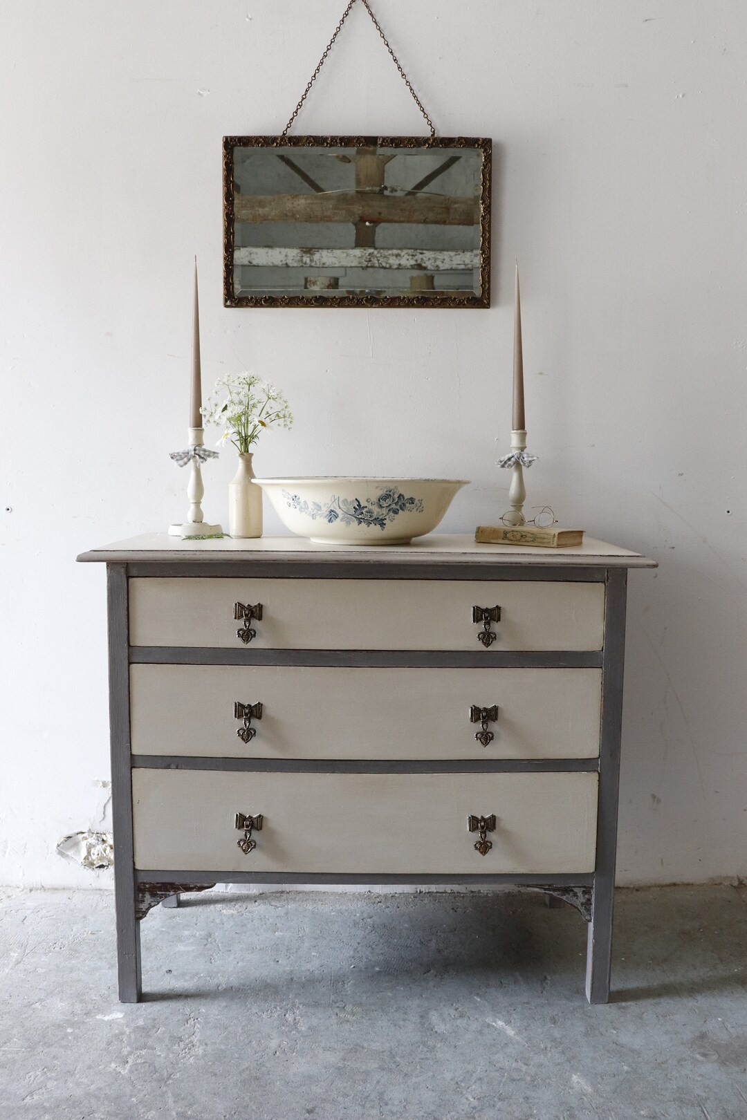 Vintage Three Drawer Painted Washstand or Chest of Drawers in Pastille ...