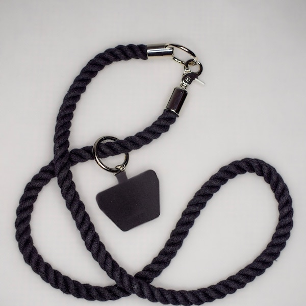 100% Black Cotton Phone Strap/ Phone Lanyard/ Phone Necklace/Mobile Phone/Cell Phone// Goth/ Industrial/ Sustainable/ vegan//
