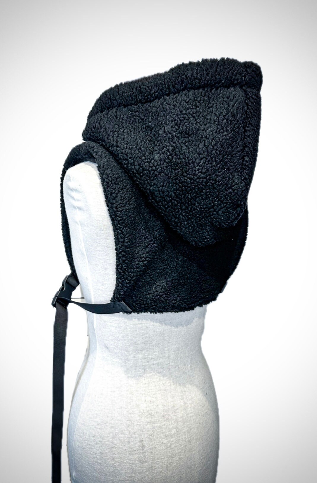 Black Hooded Poncho With Pockets