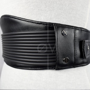 Adjustable Black Vegan Leather Wide Waist Belt/Corset With Tubing Details // Goth/ Industrial