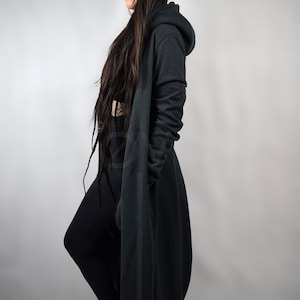 Long Floor Length Hoodie//Black Hemp//Goth Minimalist Futuristic Oversize MAXI //Sweatshirt Fleece.