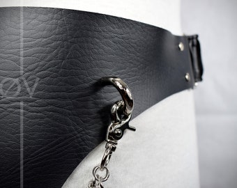 OOAK Vegan Leather Hip/ Side Belt Pouch Holster Waist Bag with Chain Detail// Goth/fetish/festival.