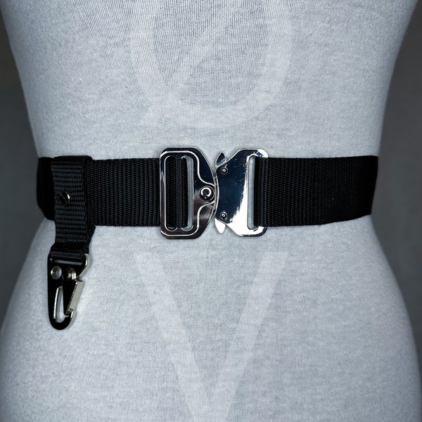 Black Techwear Belt// Sturdy black webbing/ metal hardware/utility clip//goth/streetwear//