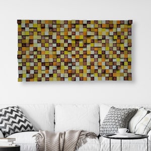 Arte de pared - Arte de pared de madera - Escultura de arte de madera recuperada - Arte de pared rústico - Decoración de pared de color amarillo bronce