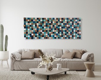 Arte mural en madera reciclada – Cabecero de mosaico hecho a mano (64 x 24 pulgadas)