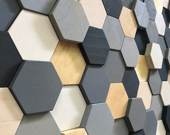Wood Wall Art - Hexagon Wall Decor - Wood Mosaic - READY TO SHIP
