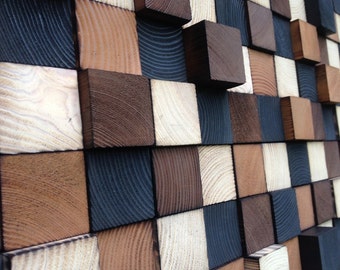 Reclaimed Wood Mosaic Wall Art – Handcrafted Wooden Cubes