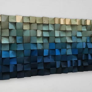 Reclaimed Pine Wood Wall Art – Blue Ombre Sound Diffuser